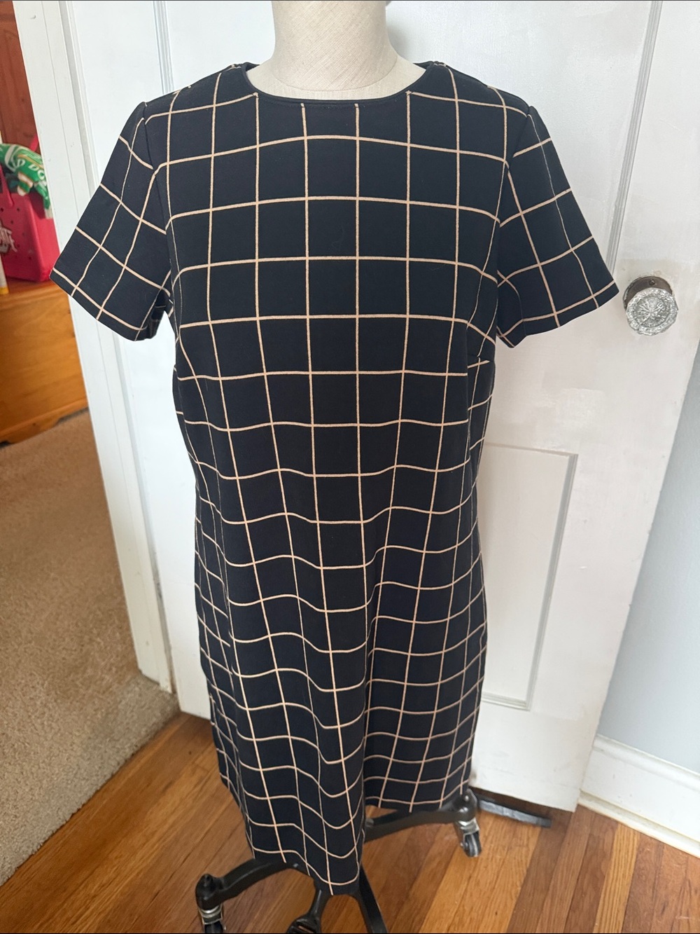 Ann Taylor Black  Dress with Cream Windowpane Grid
